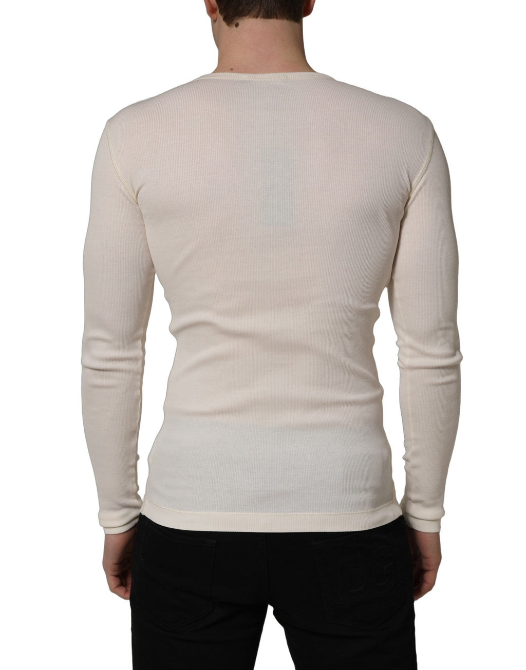 Dolce & Gabbana White Long Sleeves Henley Pullover Sweater