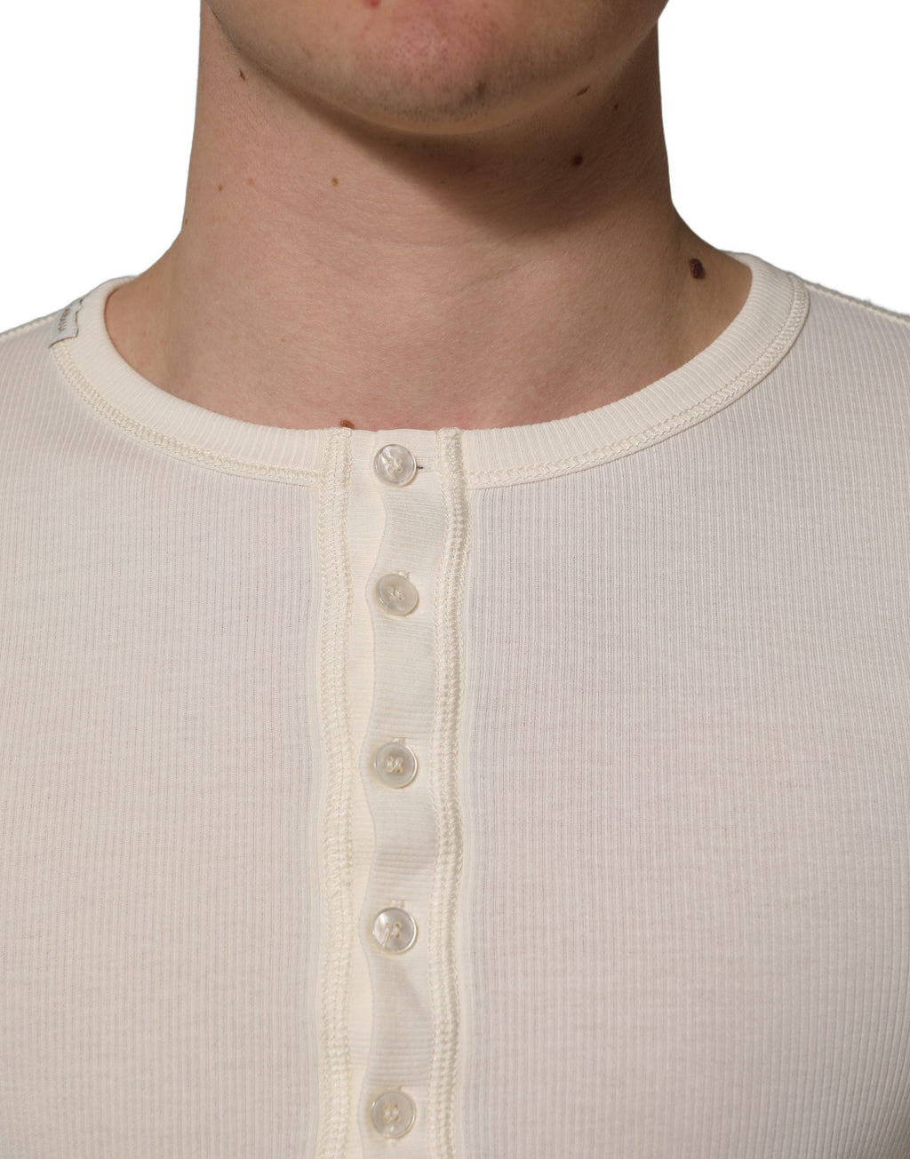 Dolce & Gabbana White Long Sleeves Henley Pullover Sweater