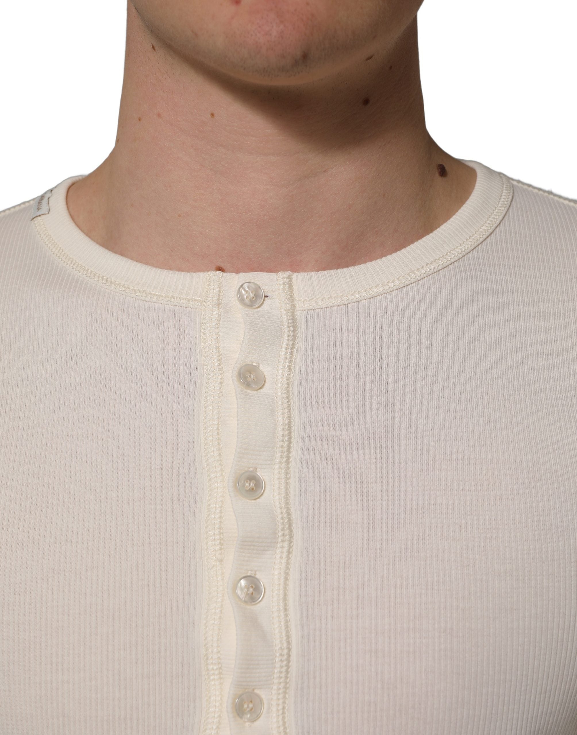 Dolce & Gabbana White Long Sleeves Henley Pullover Sweater
