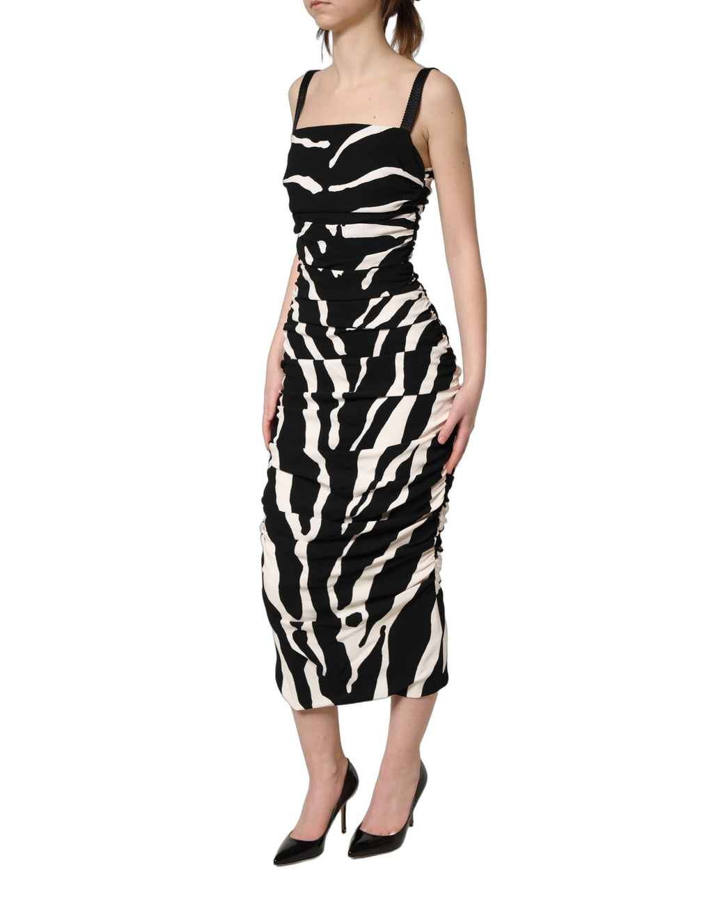 Dolce & Gabbana Black White Zebra Cady Calf Length Dress