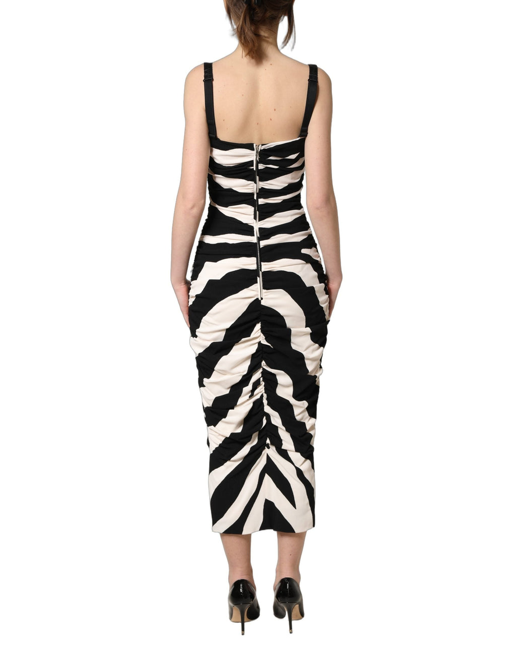 Dolce & Gabbana Black White Zebra Cady Calf Length Dress