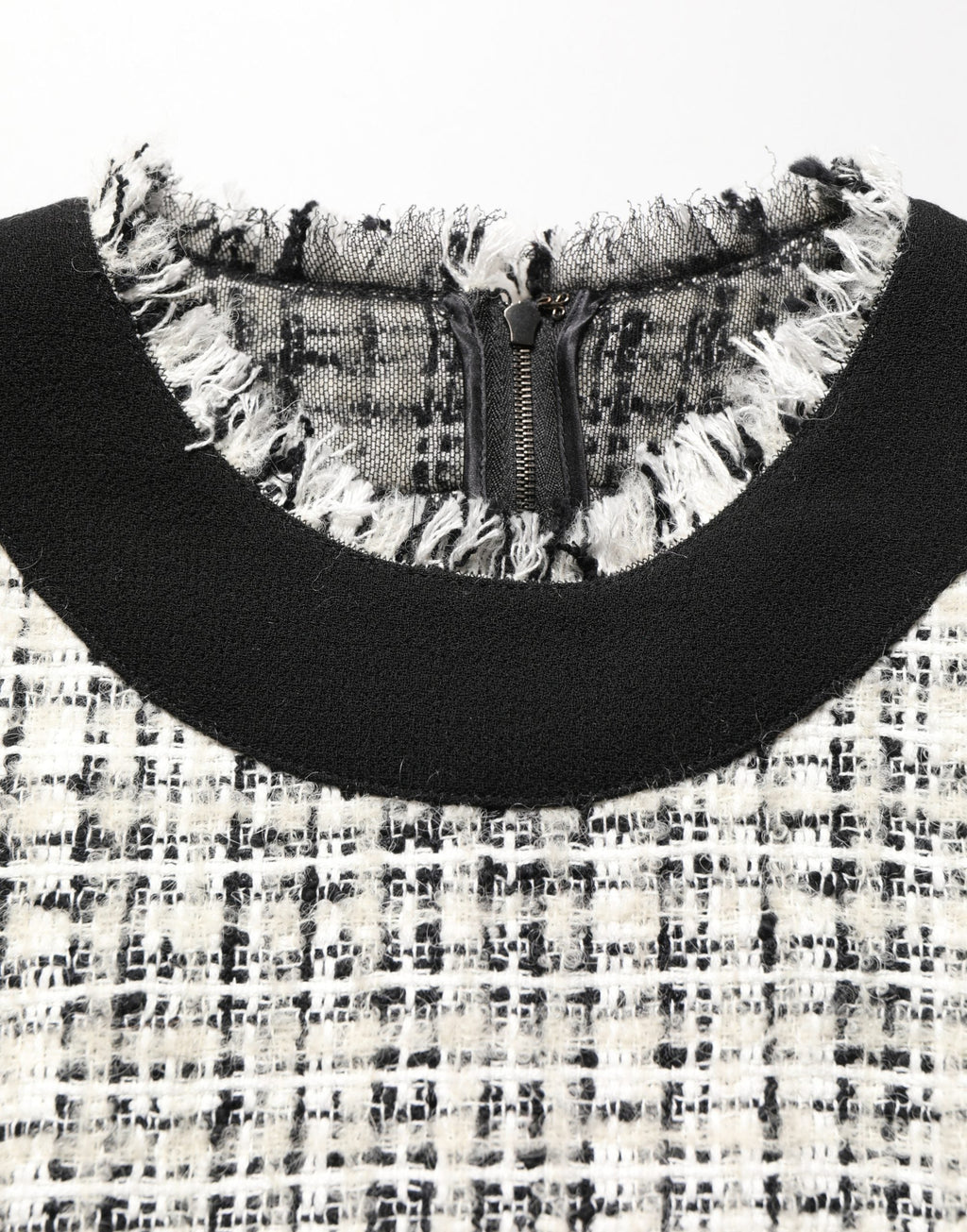 Dolce & Gabbana Black White Tweed Sheath A-line Midi Dress