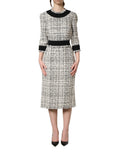 Dolce & Gabbana Black White Tweed Sheath A-line Midi Dress