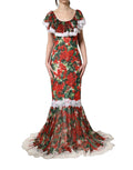 Dolce & Gabbana Multicolor Geranium Flower Lace Maxi Dress