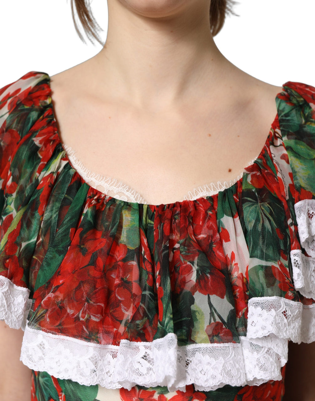 Dolce & Gabbana Multicolor Geranium Flower Lace Maxi Dress