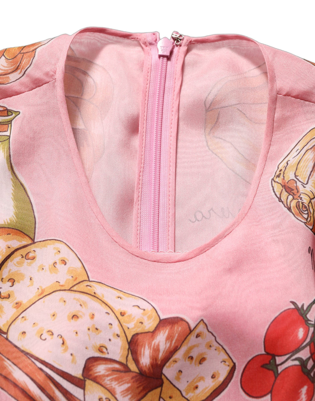 Dolce & Gabbana Light Pink Bread Print Pleated Maxi Dress