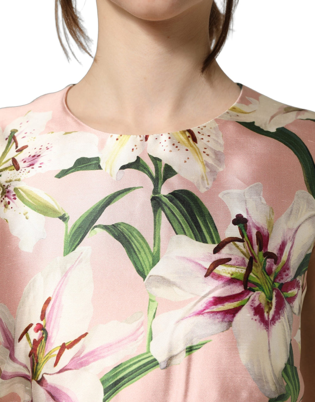 Dolce & Gabbana Light Pink LilyPrint Sleeveless Sheath Dress