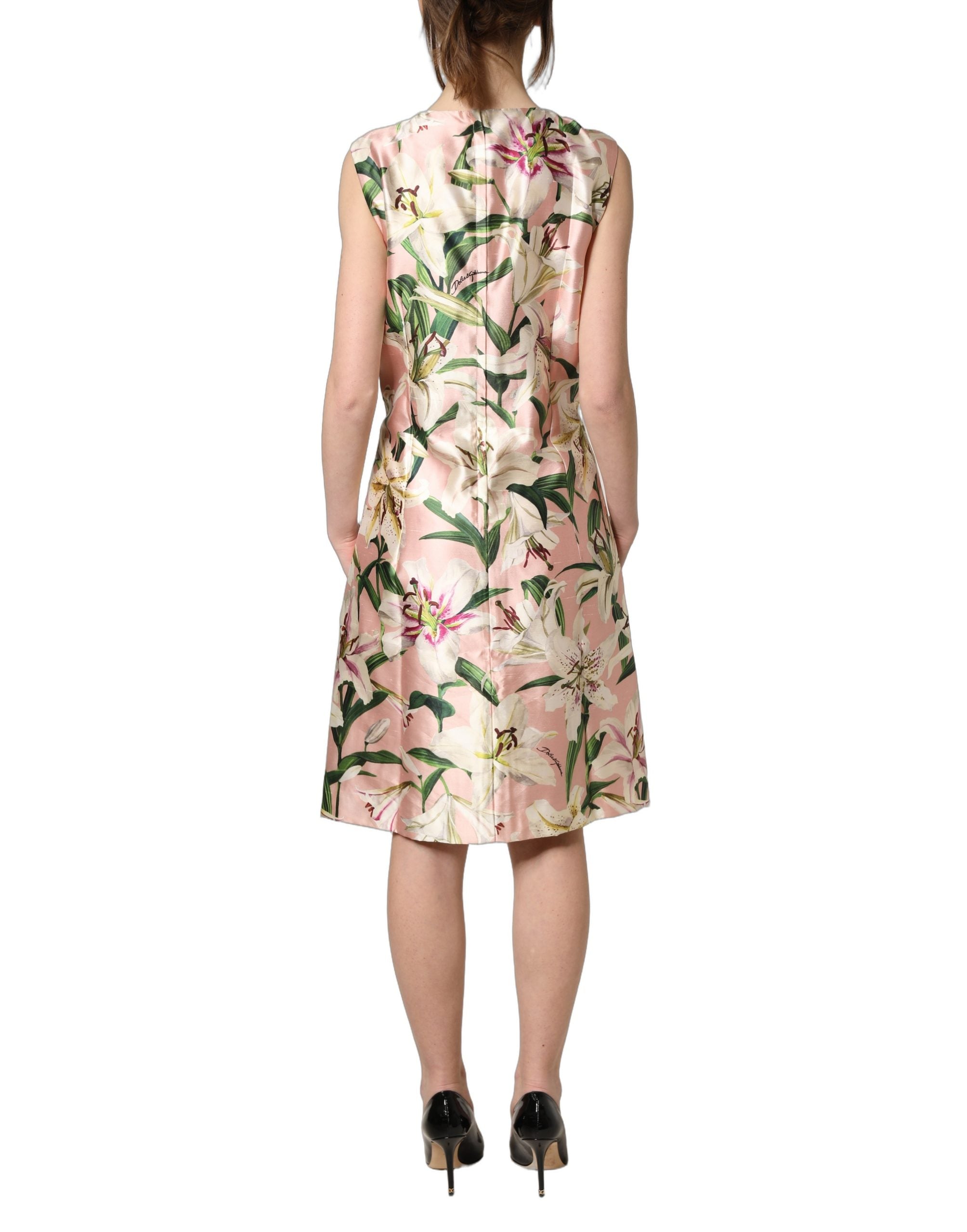 Dolce & Gabbana Light Pink LilyPrint Sleeveless Sheath Dress