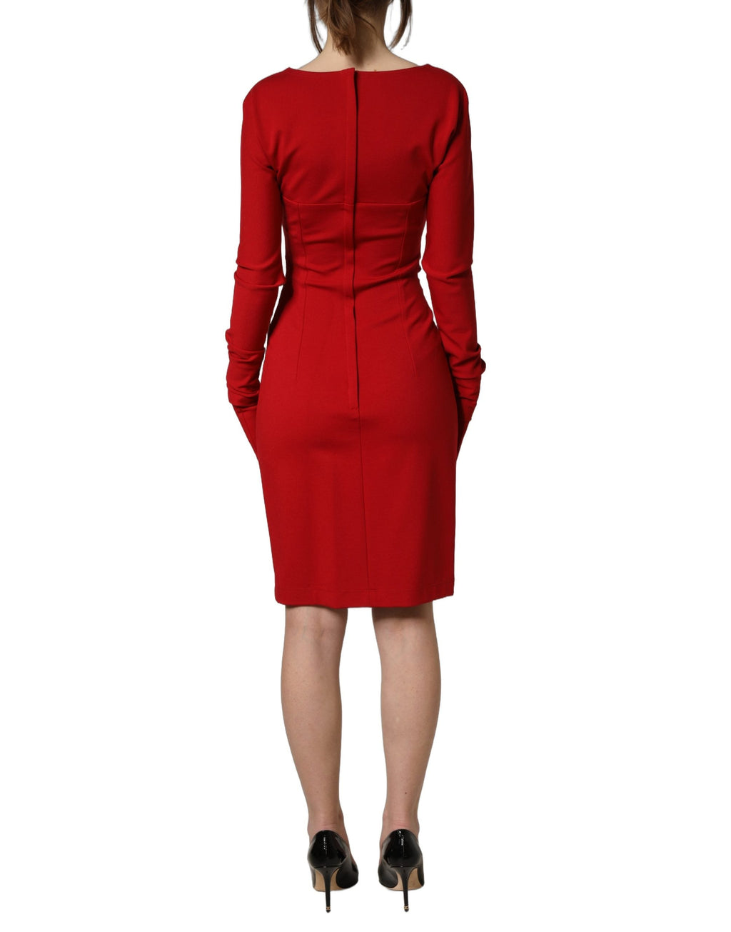Dolce & Gabbana Red Cut Out Bodycon Long Sleeves Sheath Glove Dress