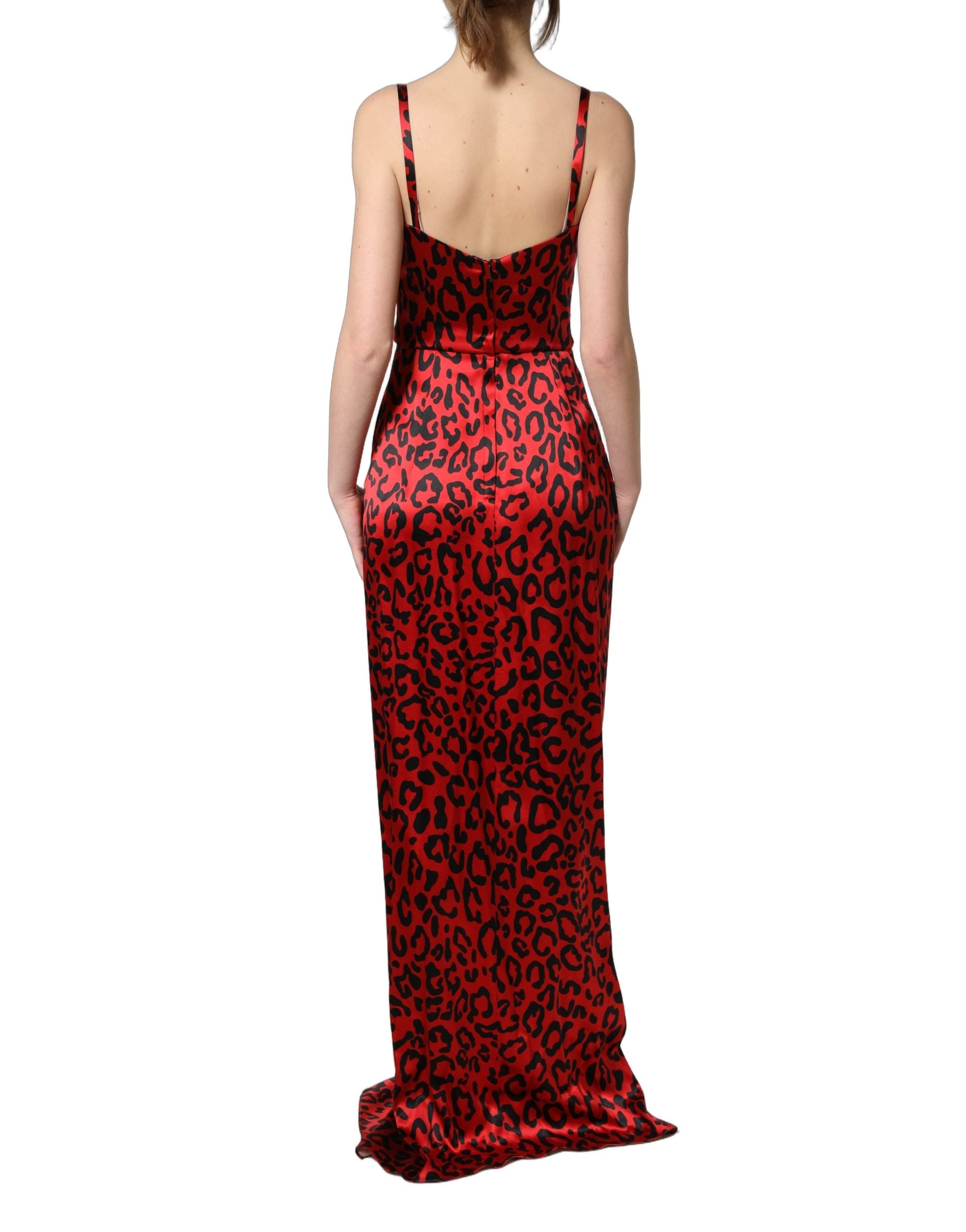 Dolce & Gabbana Red Leopard Draped Sleeveless Maxi Dress