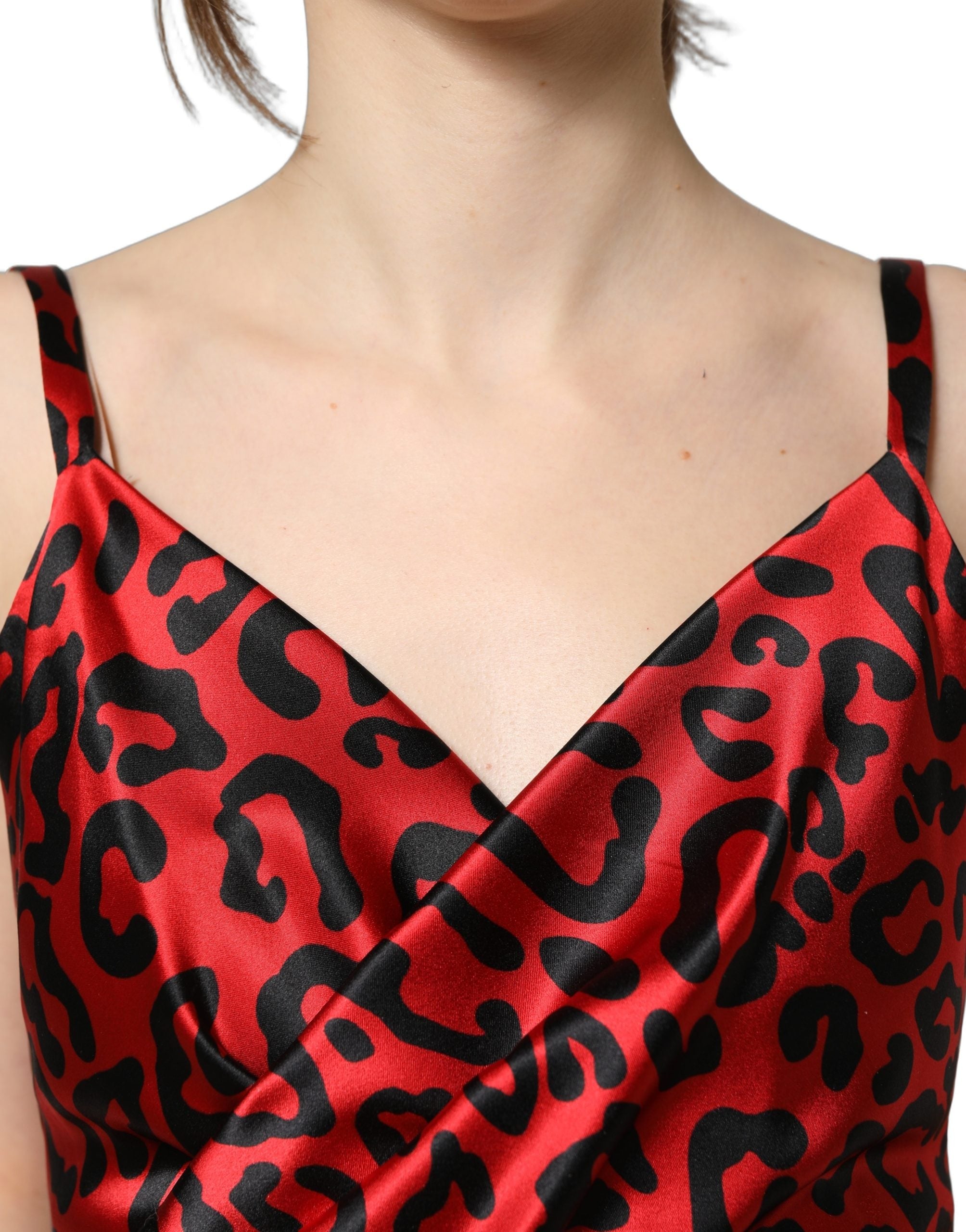Dolce & Gabbana Red Leopard Draped Sleeveless Maxi Dress