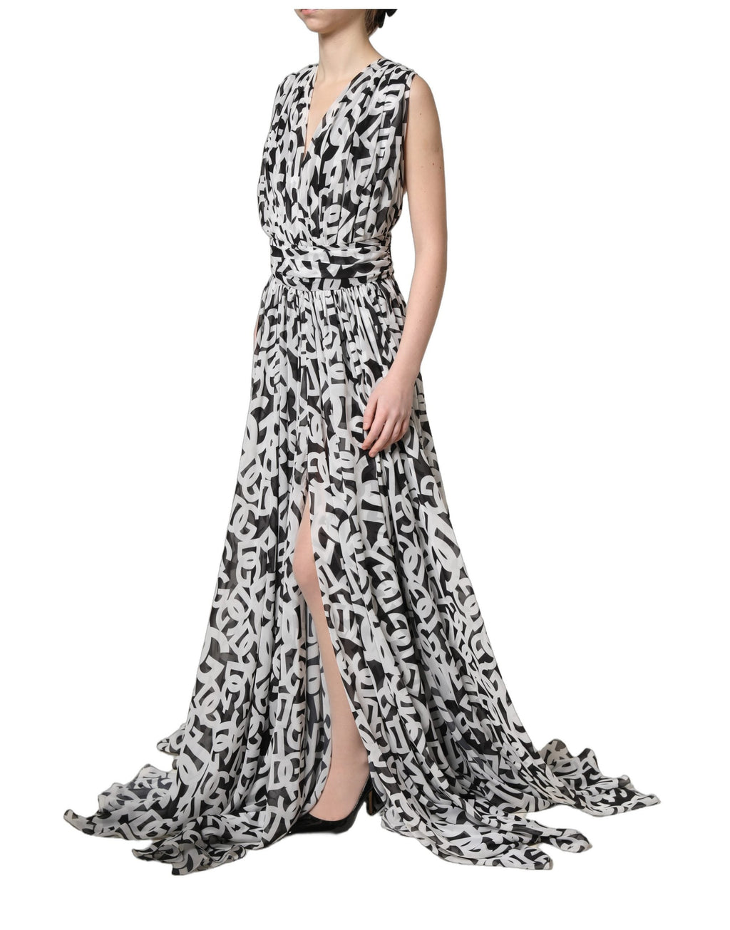 Dolce & Gabbana Black White Logo Sleeveless Floor Length Maxi Dress