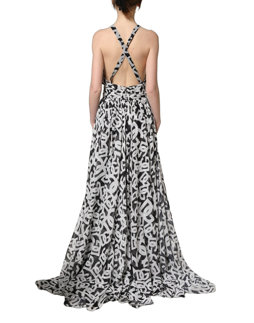 Dolce & Gabbana Black White Logo Sleeveless Floor Length Maxi Dress
