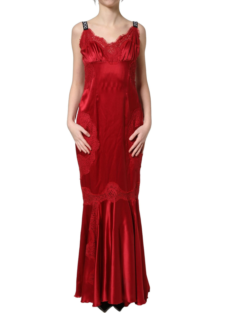 Dolce & Gabbana Red Silk Sleeveless Maxi Long Lace Trim Dress