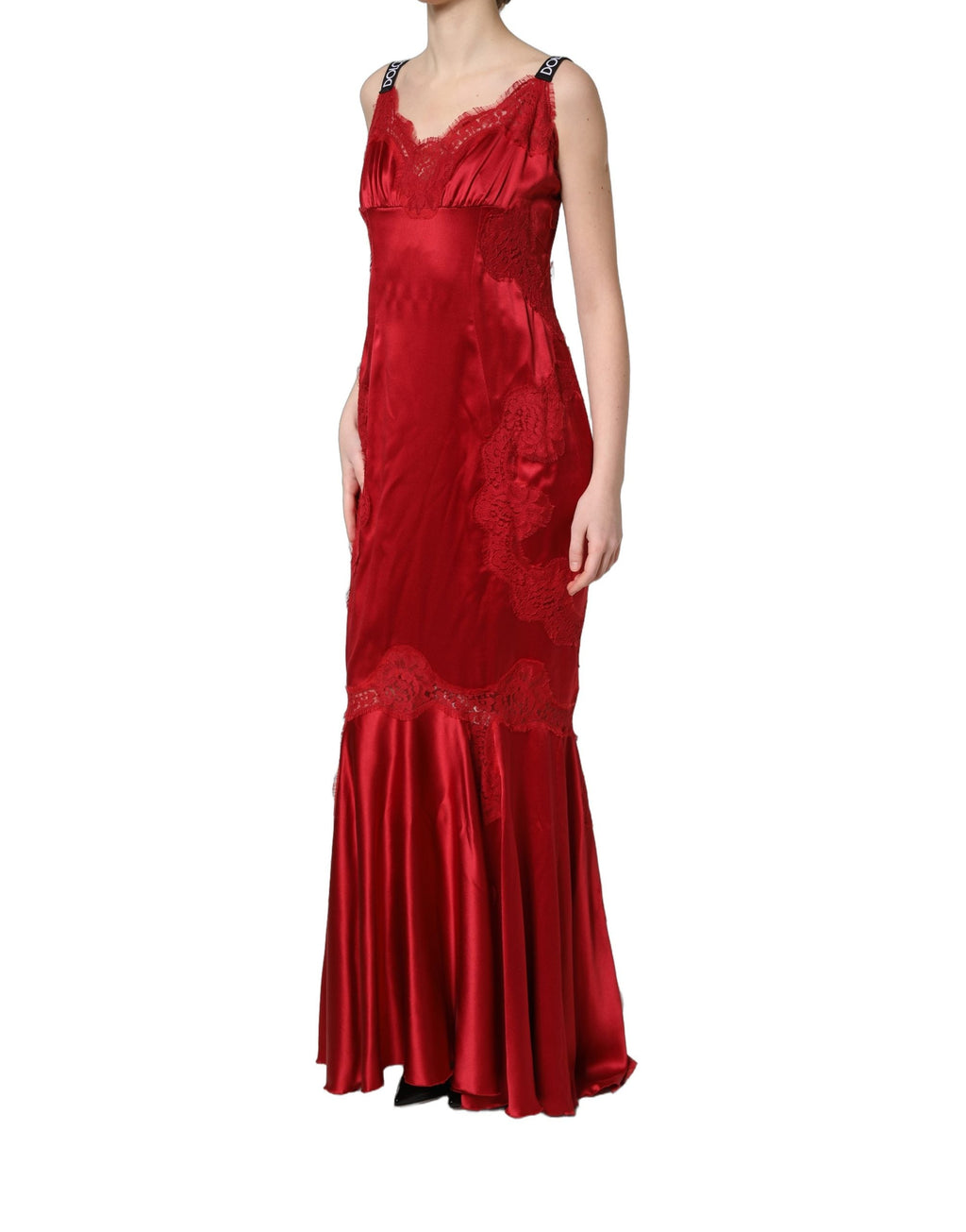 Dolce & Gabbana Red Silk Sleeveless Maxi Long Lace Trim Dress