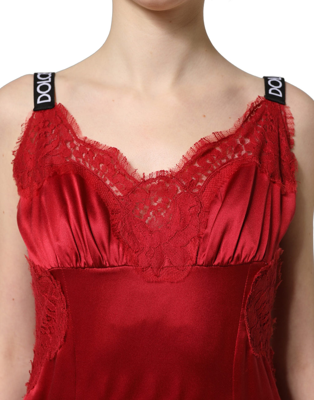 Dolce & Gabbana Red Silk Sleeveless Maxi Long Lace Trim Dress