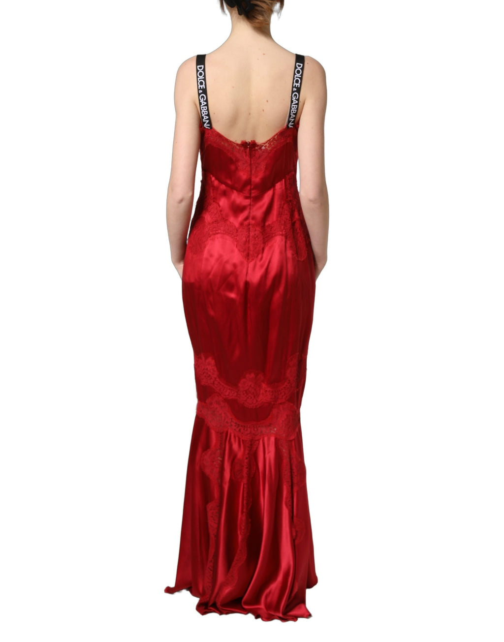 Dolce & Gabbana Red Silk Sleeveless Maxi Long Lace Trim Dress