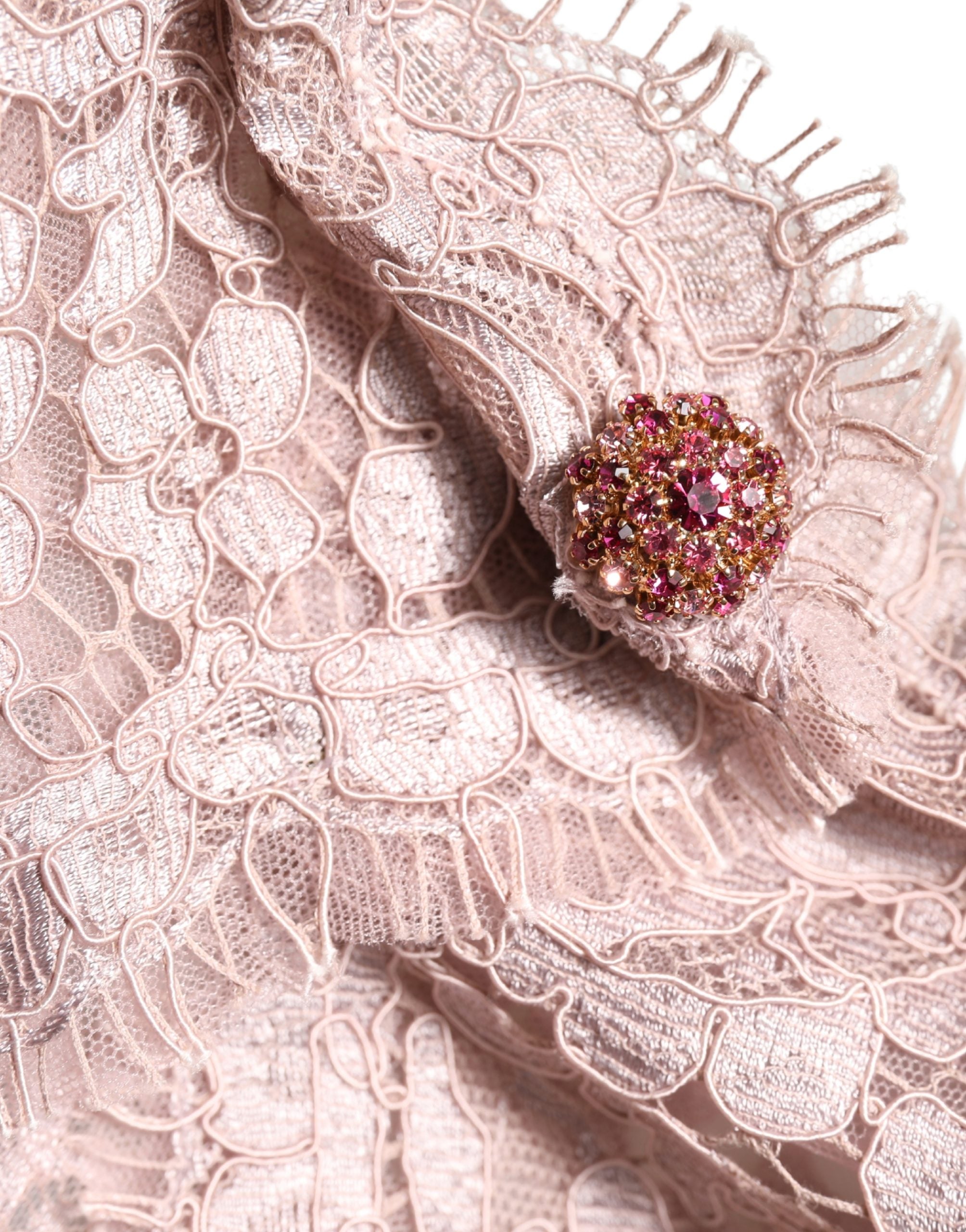 Dolce & Gabbana Pink Lace Long Sleeves Evening Gown Dress