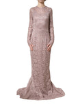 Dolce & Gabbana Pink Lace Long Sleeves Evening Gown Dress