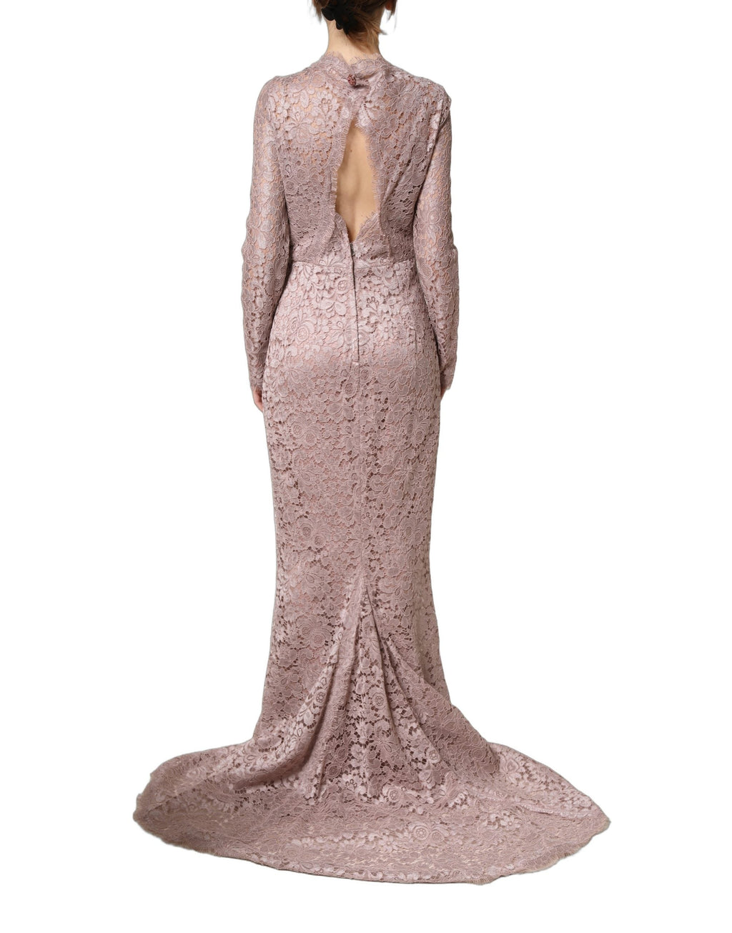 Dolce & Gabbana Pink Lace Long Sleeves Evening Gown Dress