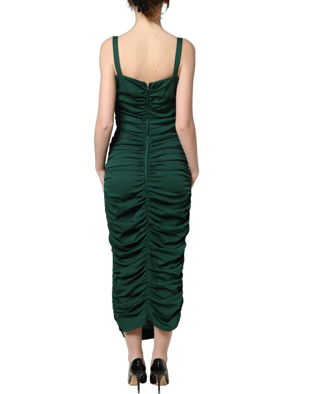 Dolce & Gabbana Green Ruched Sweetheart Bodycon Midi Dress