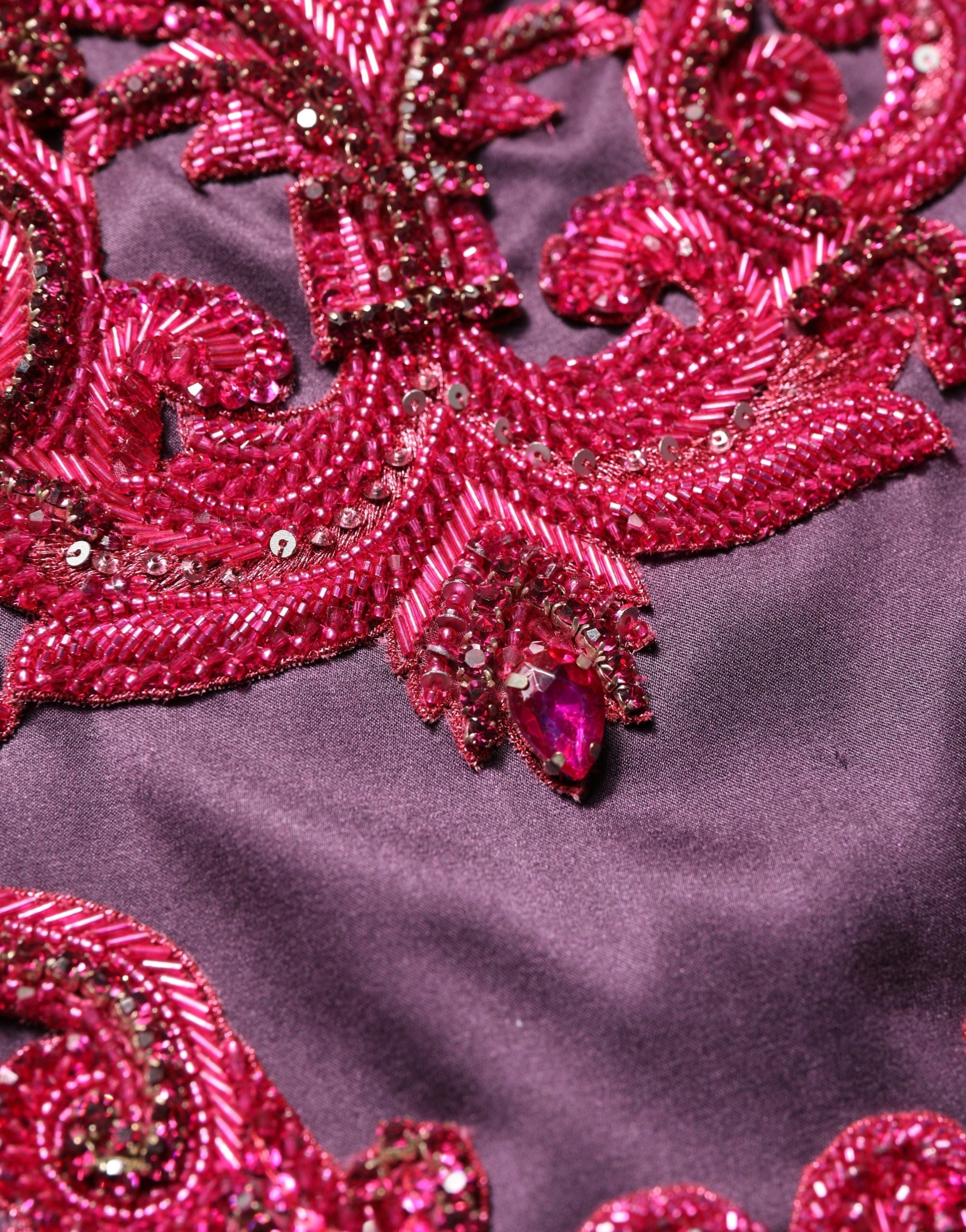 Dolce & Gabbana Purple Silk Crystal Strapless Floor Length Gown Dress