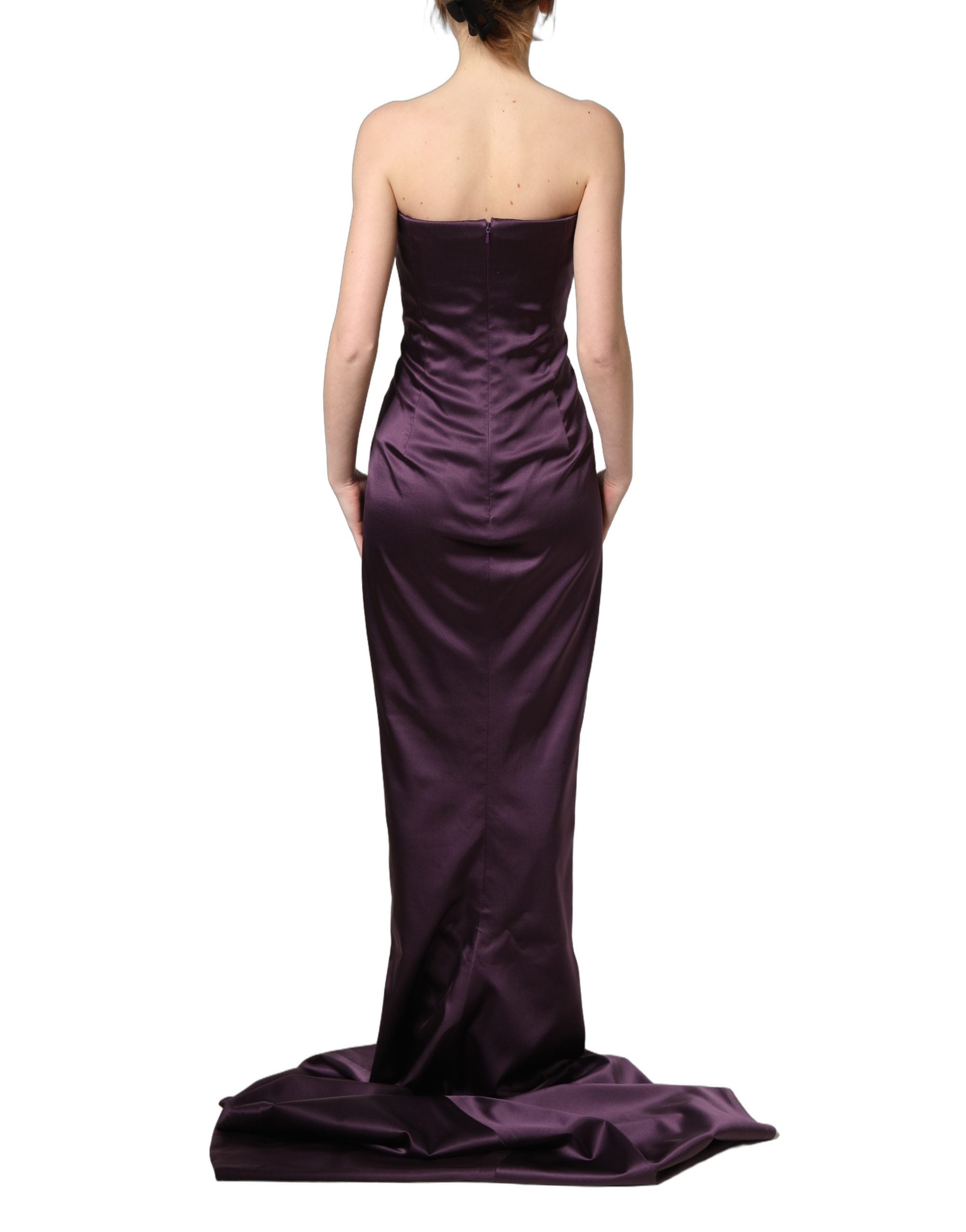 Dolce & Gabbana Purple Silk Crystal Strapless Floor Length Gown Dress