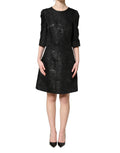Dolce & Gabbana Black Floral Jacquard Flared A-line Dress