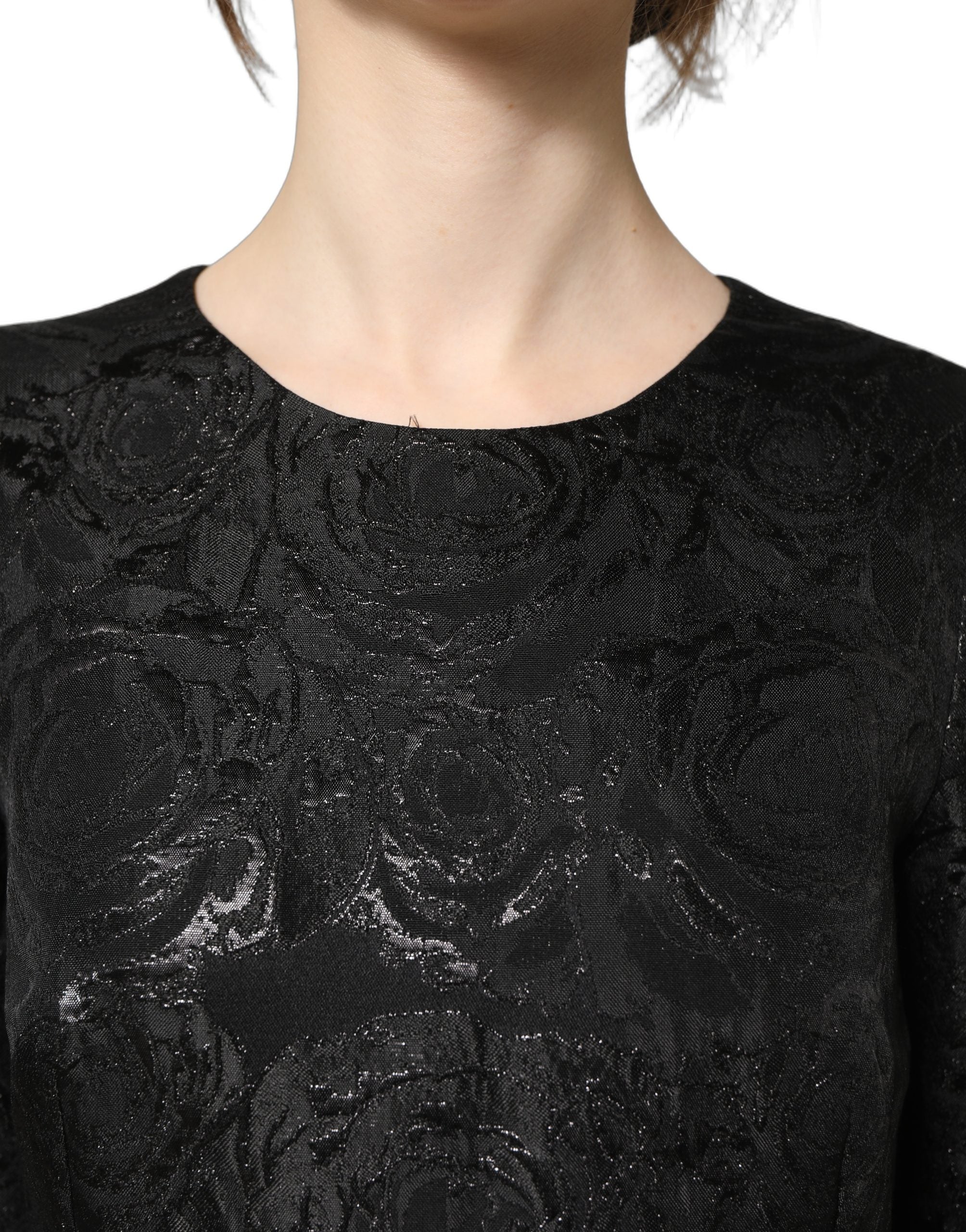 Dolce & Gabbana Black Floral Jacquard Flared A-line Dress