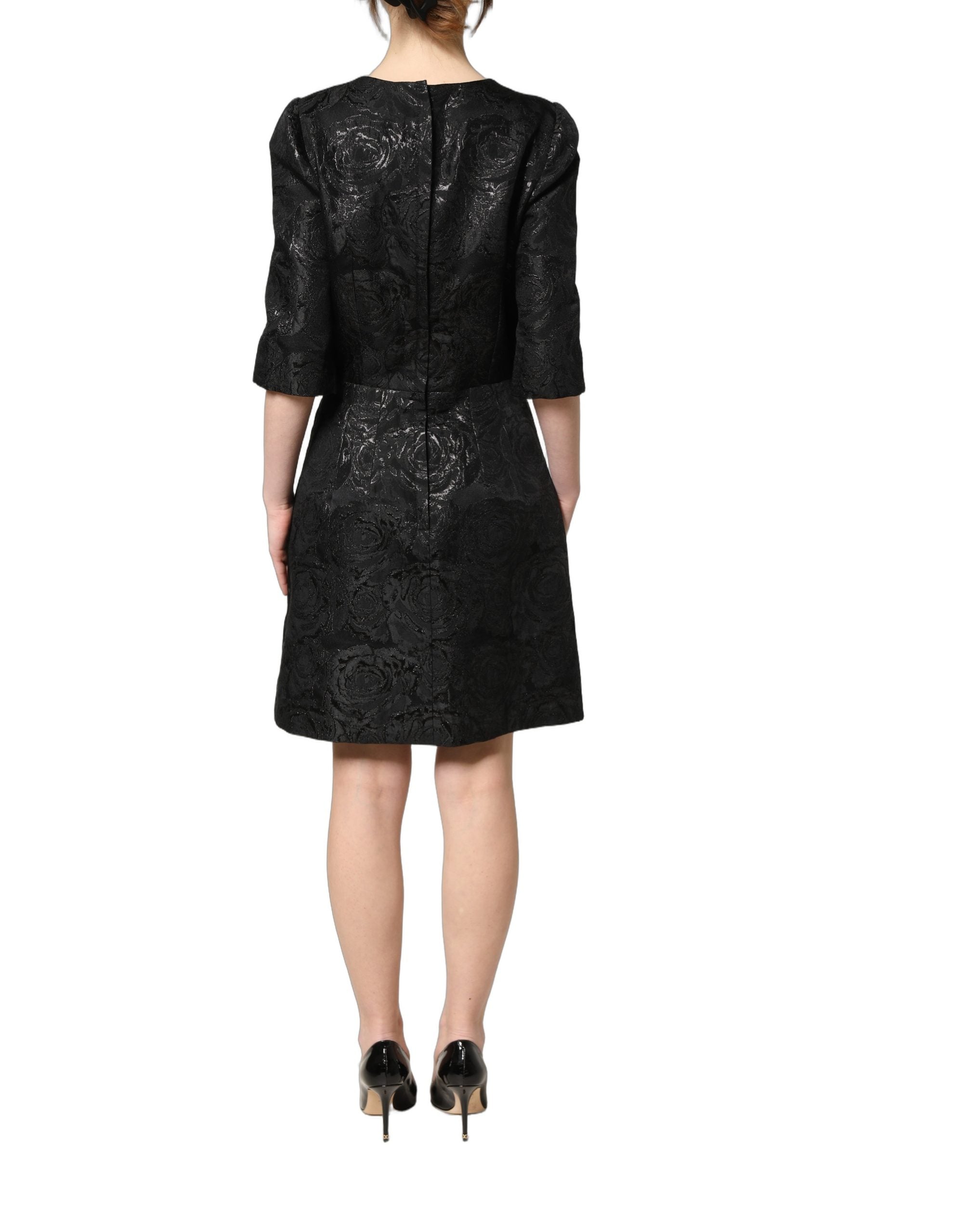 Dolce & Gabbana Black Floral Jacquard Flared A-line Dress