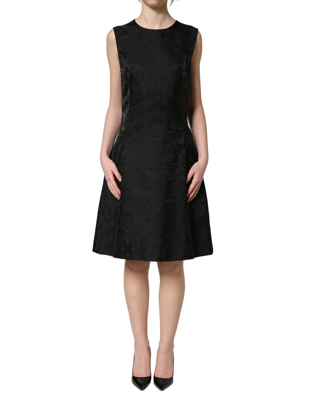 Dolce & Gabbana Black Floral Jacquard Sleeveless A-line Dress