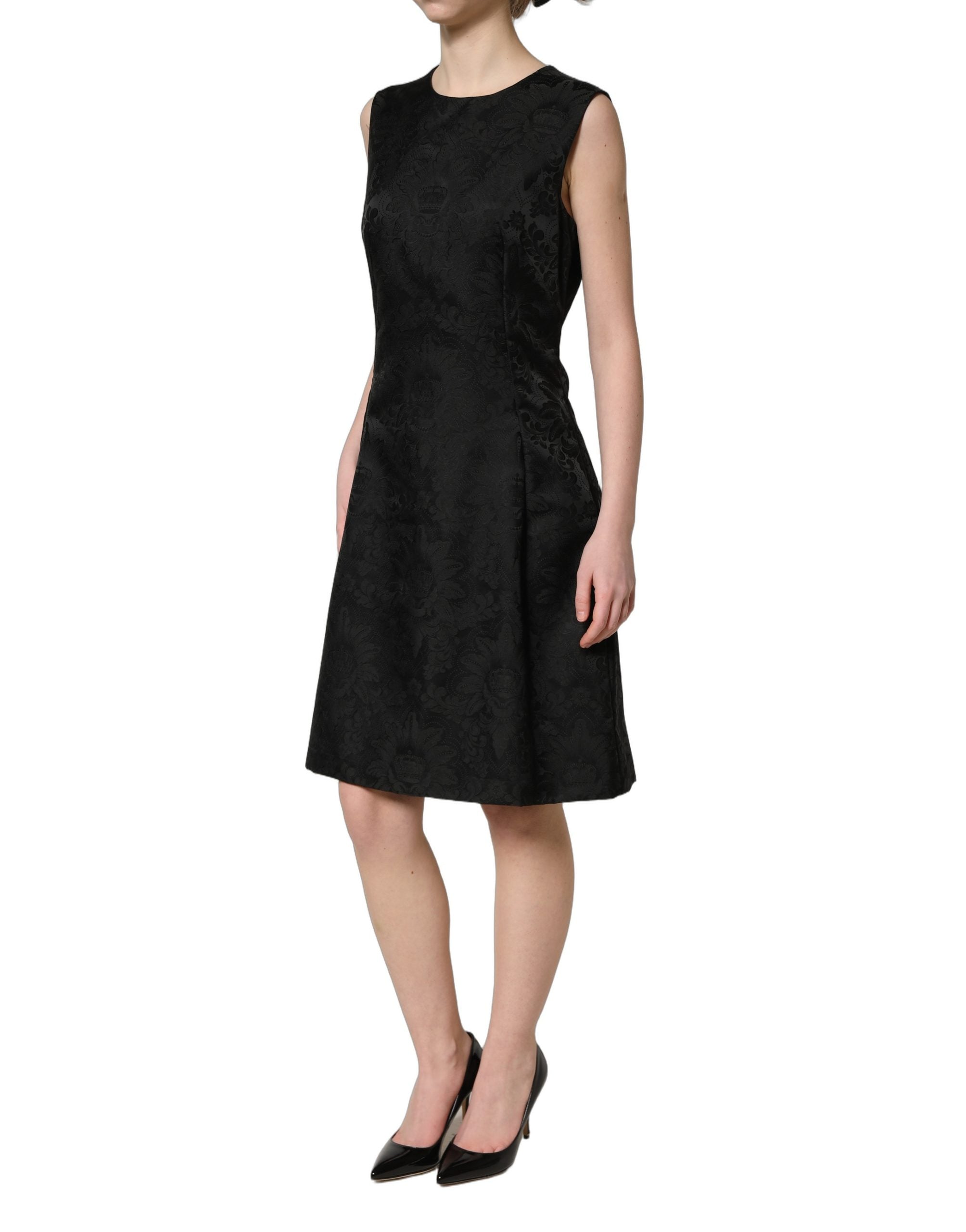 Dolce & Gabbana Black Floral Jacquard Sleeveless A-line Dress