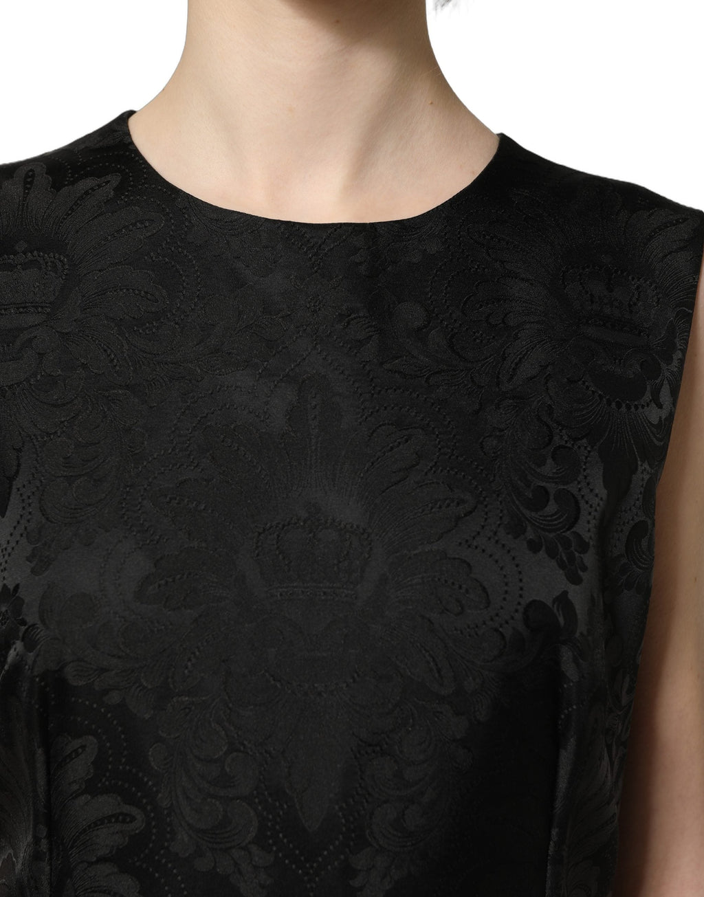 Dolce & Gabbana Black Floral Jacquard Sleeveless A-line Dress