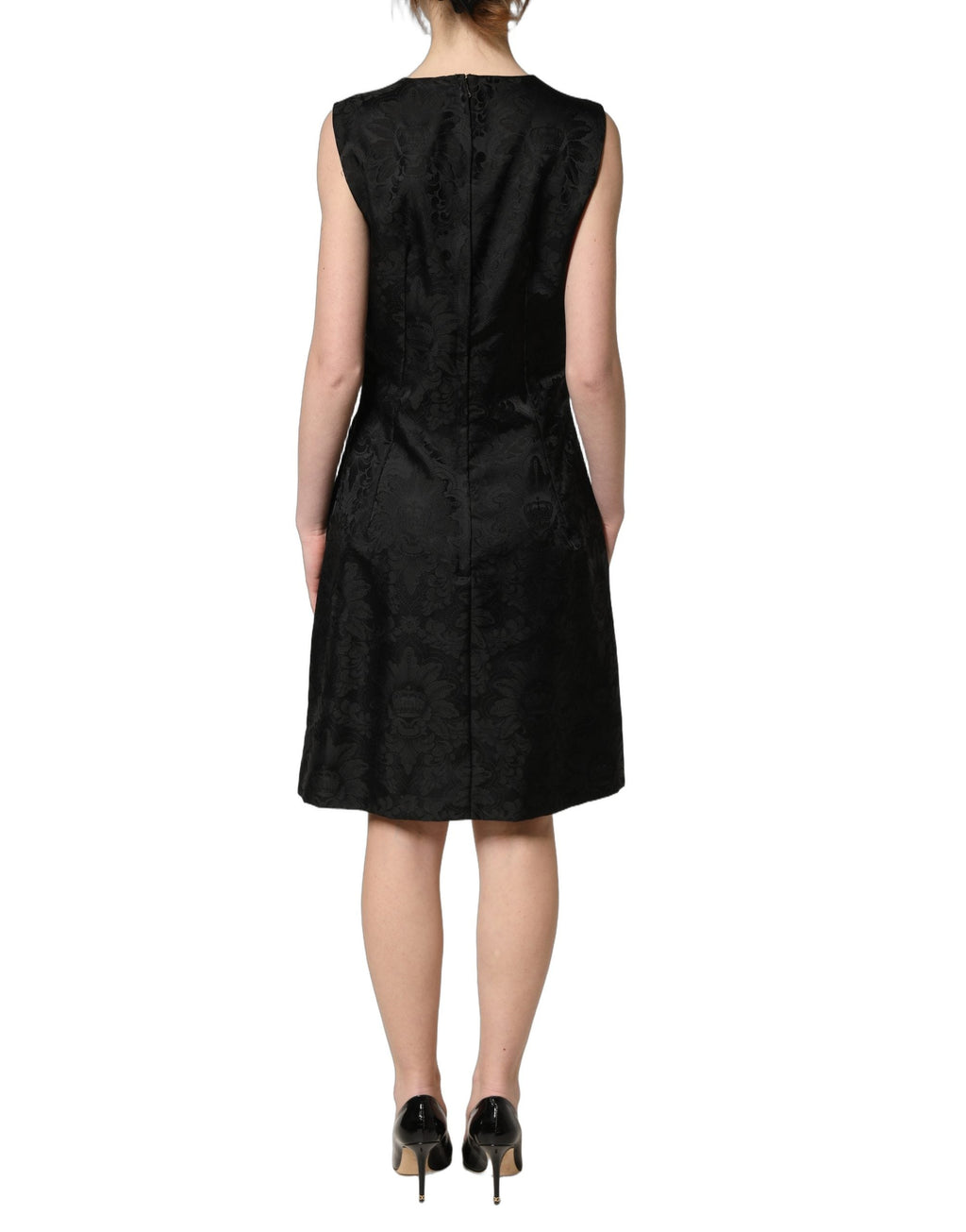 Dolce & Gabbana Black Floral Jacquard Sleeveless A-line Dress