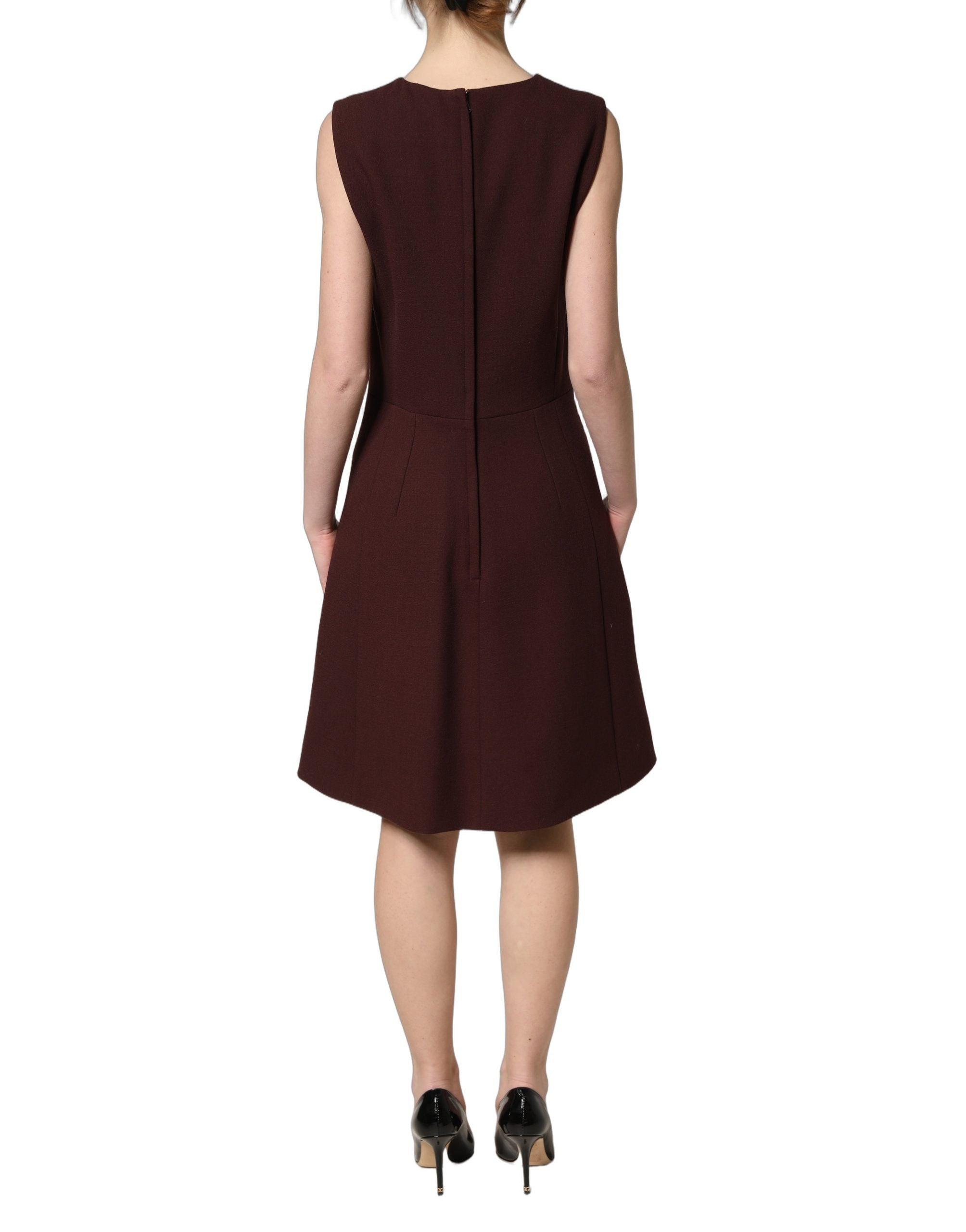 Dolce & Gabbana Maroon Lace Sleeveless Knee Length Dress