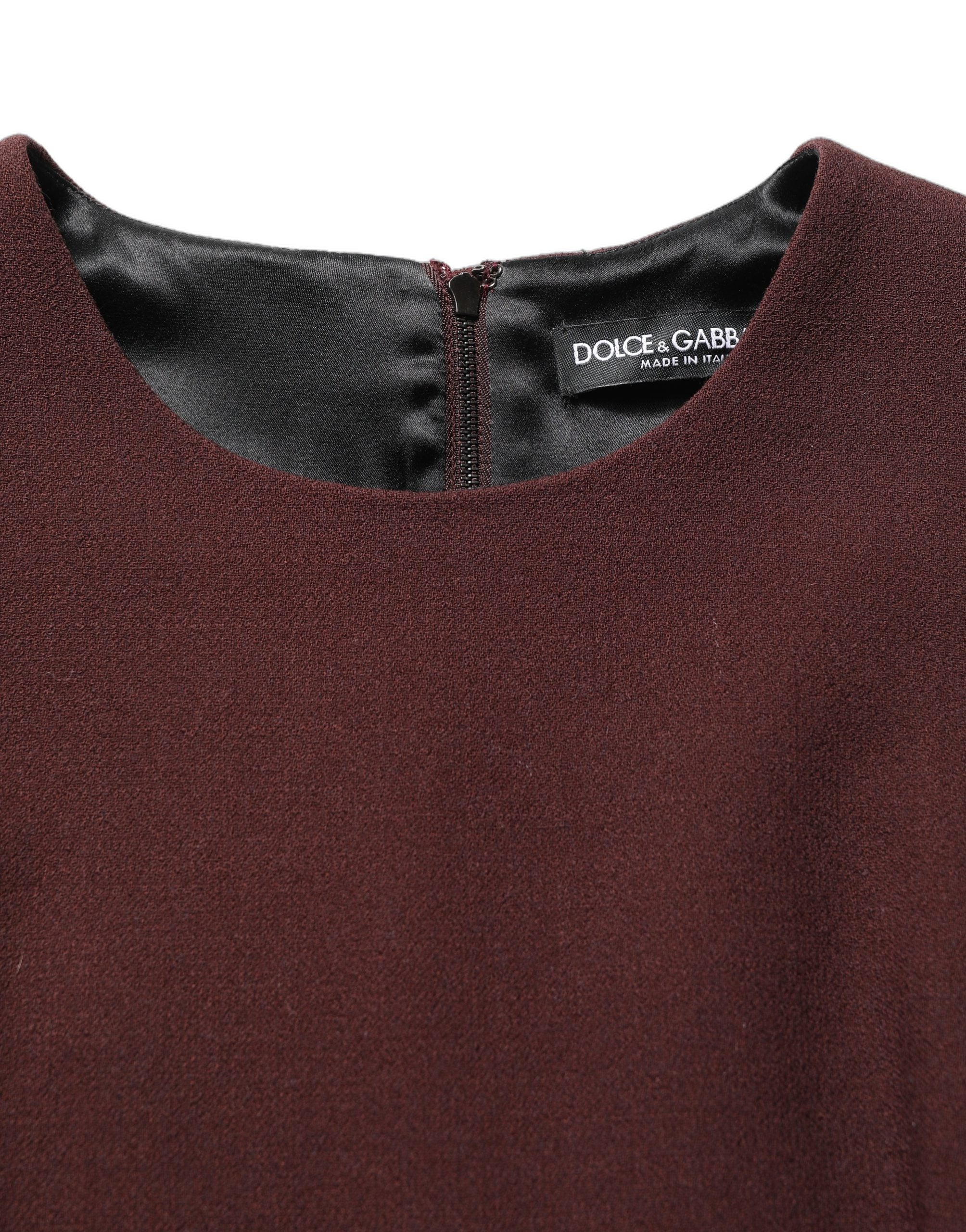 Dolce & Gabbana Maroon Lace Sleeveless Knee Length Dress