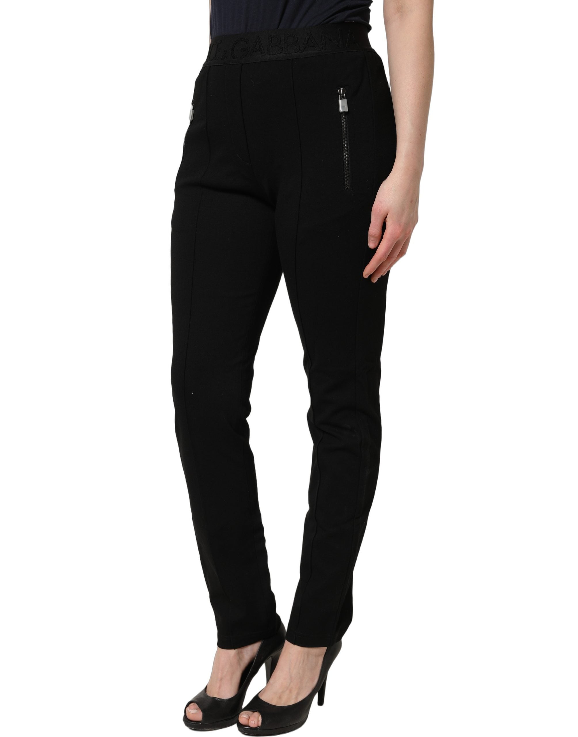 Dolce & Gabbana Black Viscose Mid Waist Skinny Trouser Pants