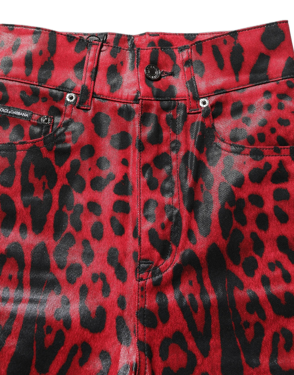 Dolce & Gabbana Red Leopard Skinny High Waist Denim Jeans