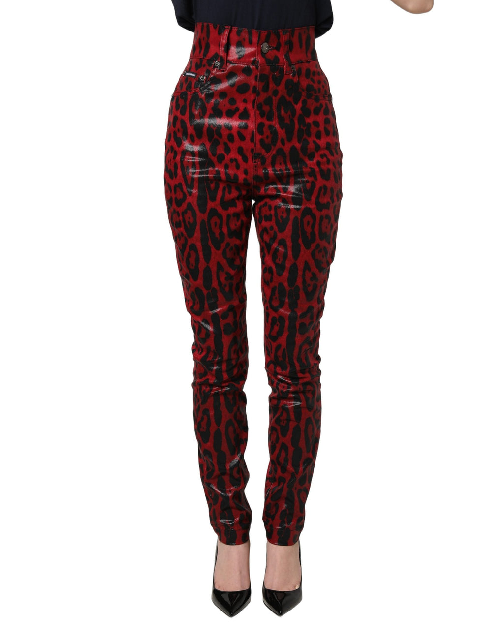 Dolce & Gabbana Red Leopard Skinny High Waist Denim Jeans