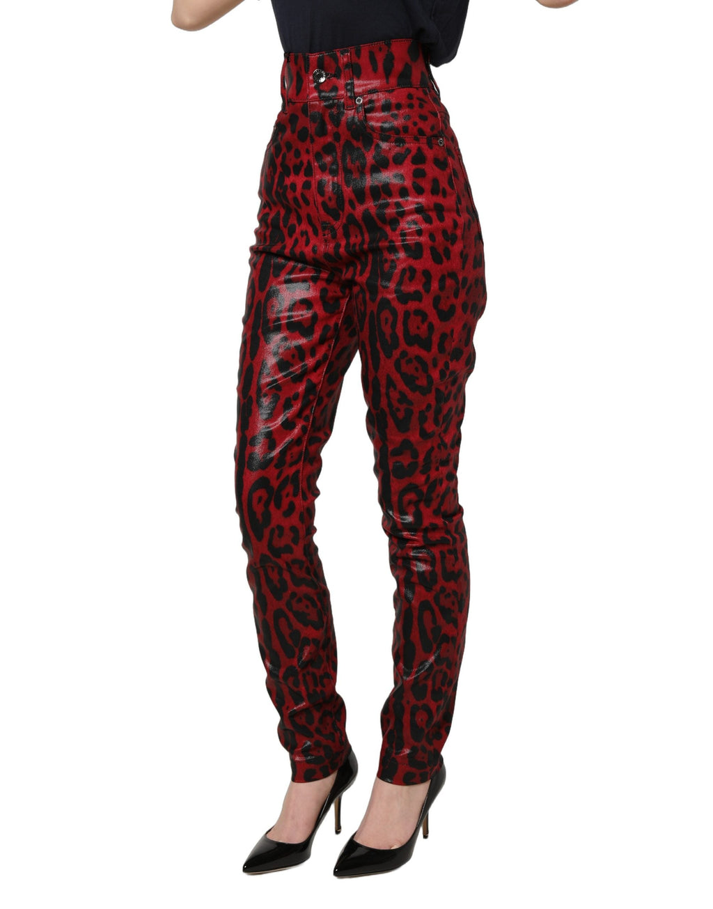 Dolce & Gabbana Red Leopard Skinny High Waist Denim Jeans