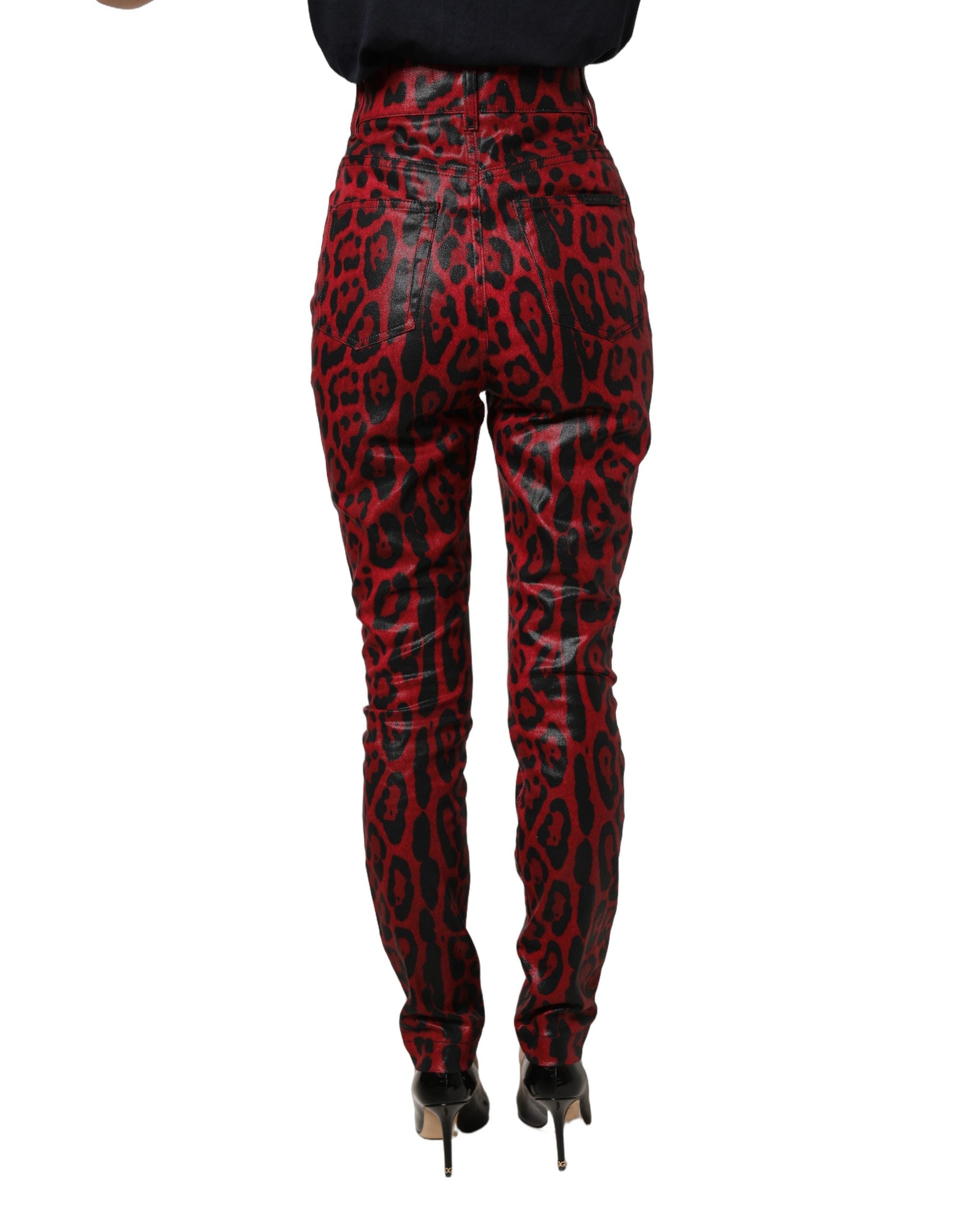 Dolce & Gabbana Red Leopard Skinny High Waist Denim Jeans
