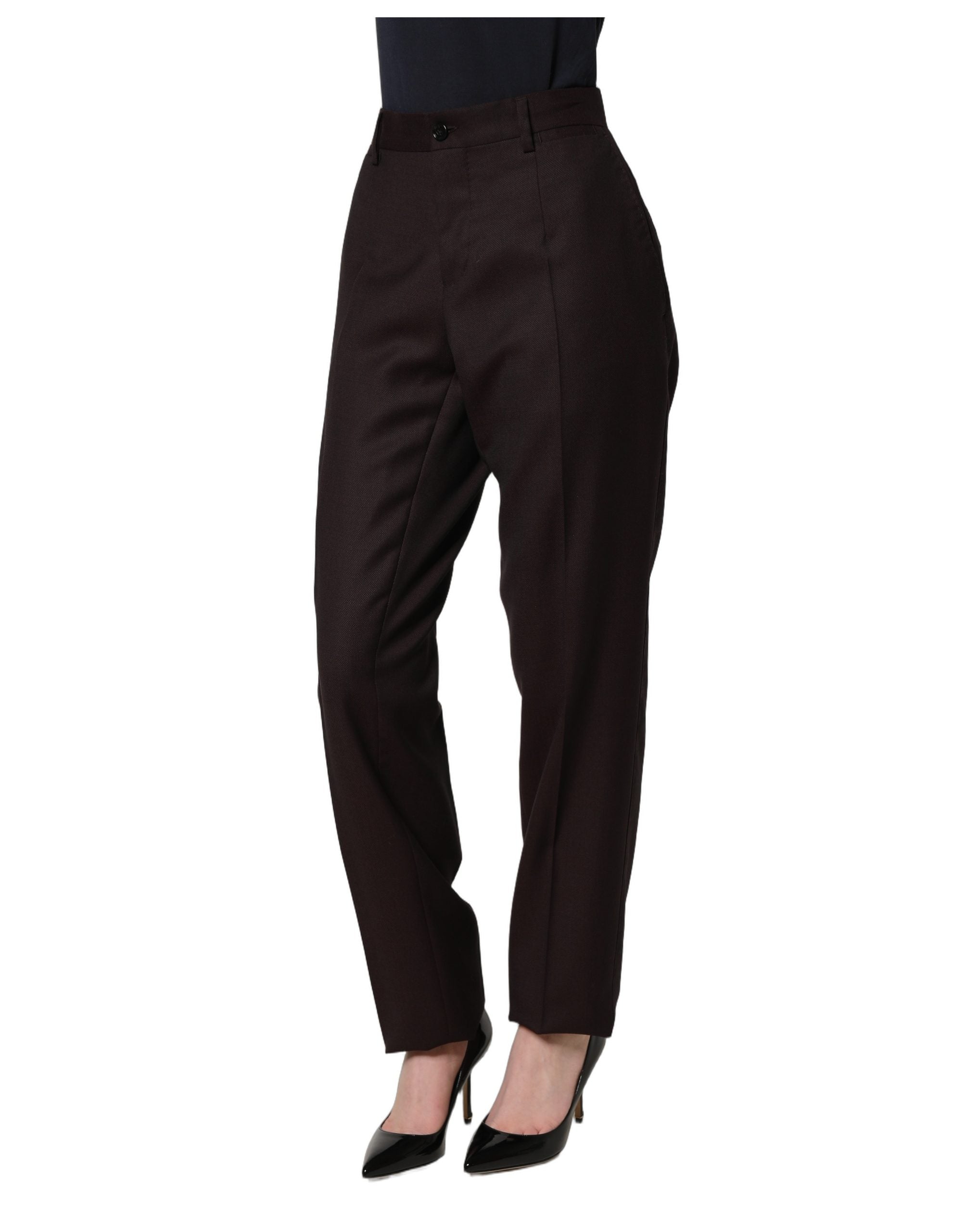 Dolce & Gabbana Brown Straight Leg Dress Silk Trousers Pants