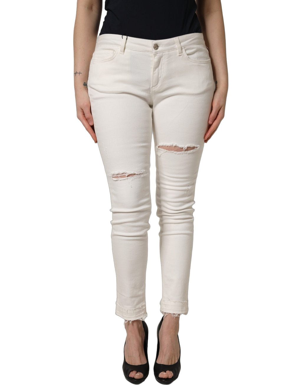Dolce & Gabbana White Tattered Skinny Cotton Denim Jeans