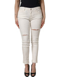 Dolce & Gabbana White Tattered Skinny Cotton Denim Jeans