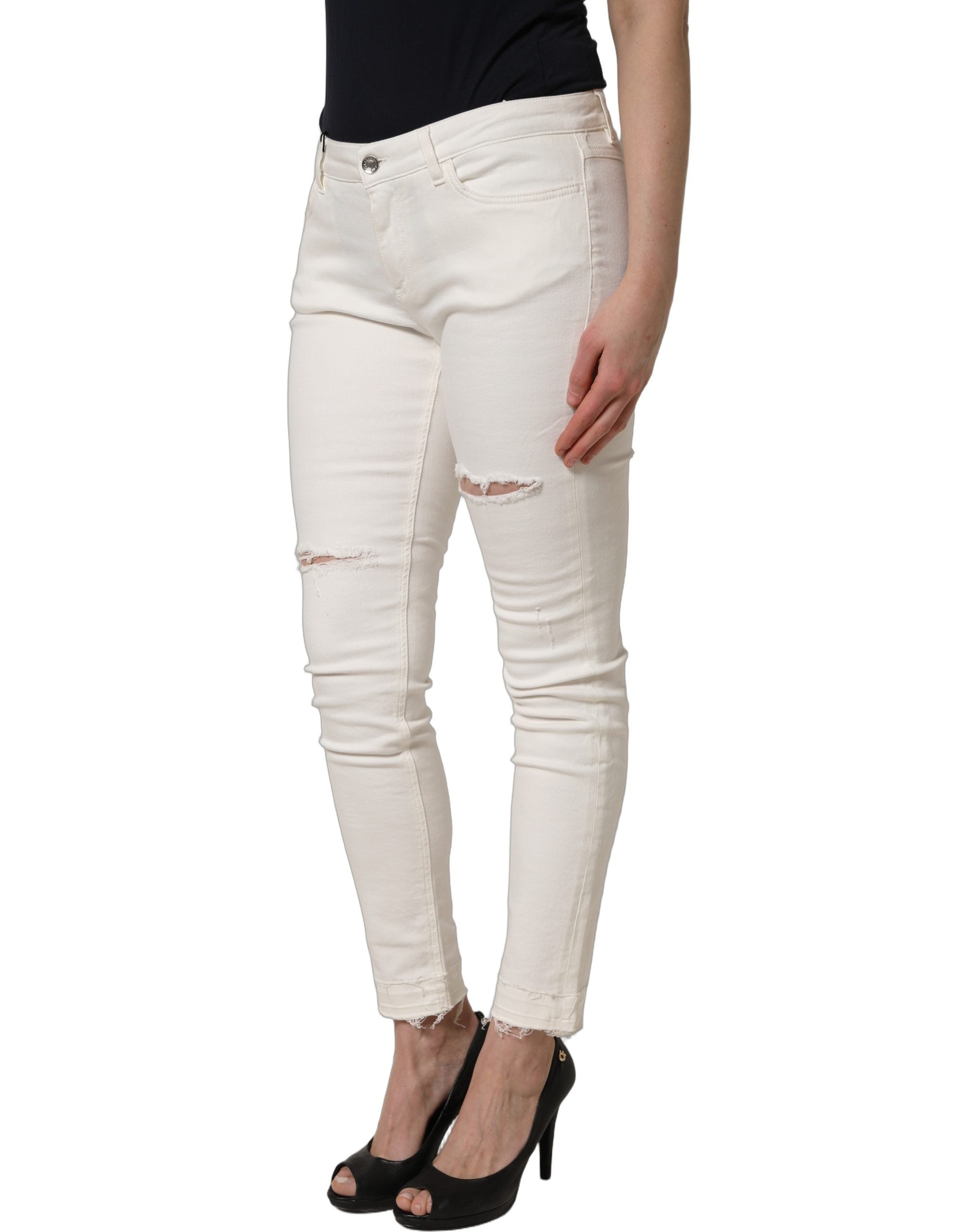 Dolce & Gabbana White Tattered Skinny Cotton Denim Jeans