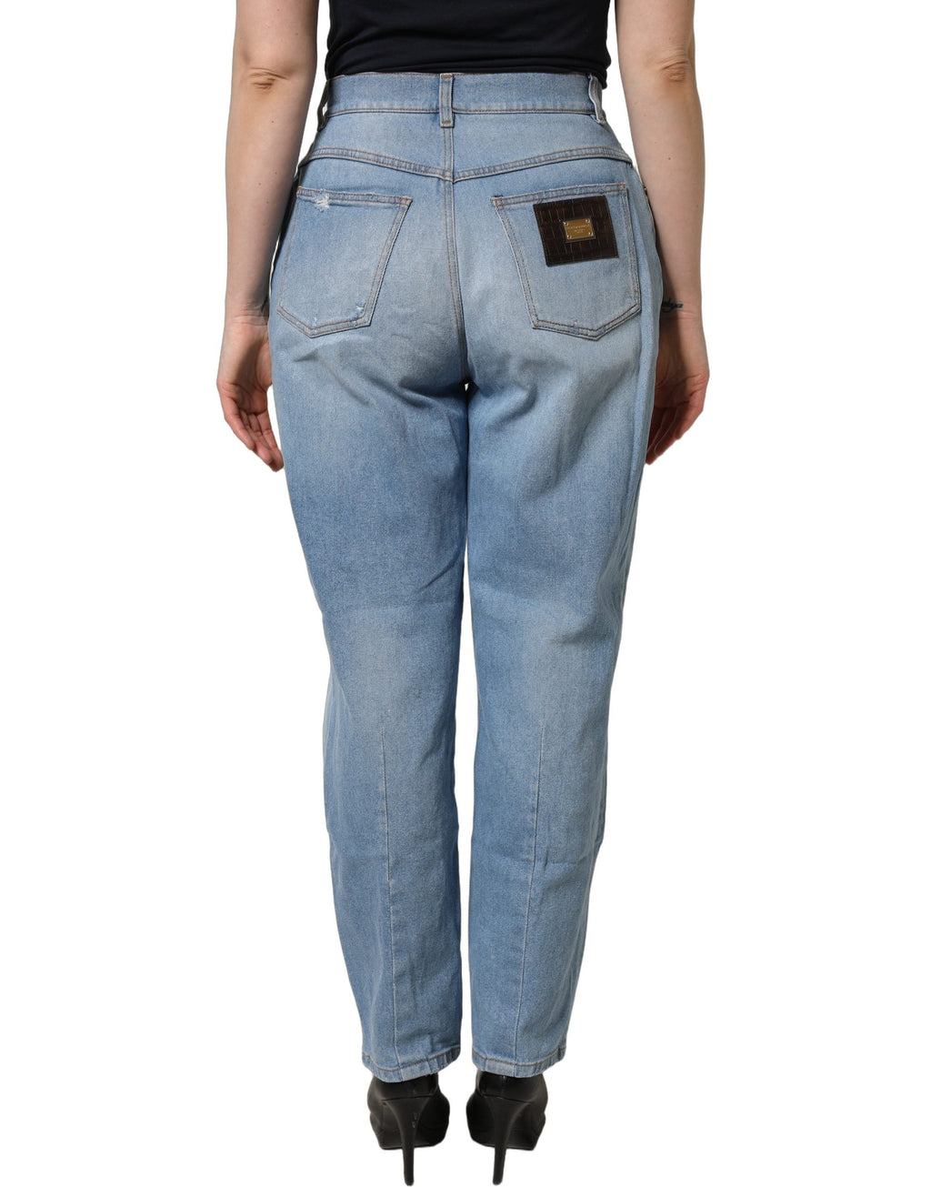 Dolce & Gabbana Blue Distressed Pleated Cotton Denim Jeans