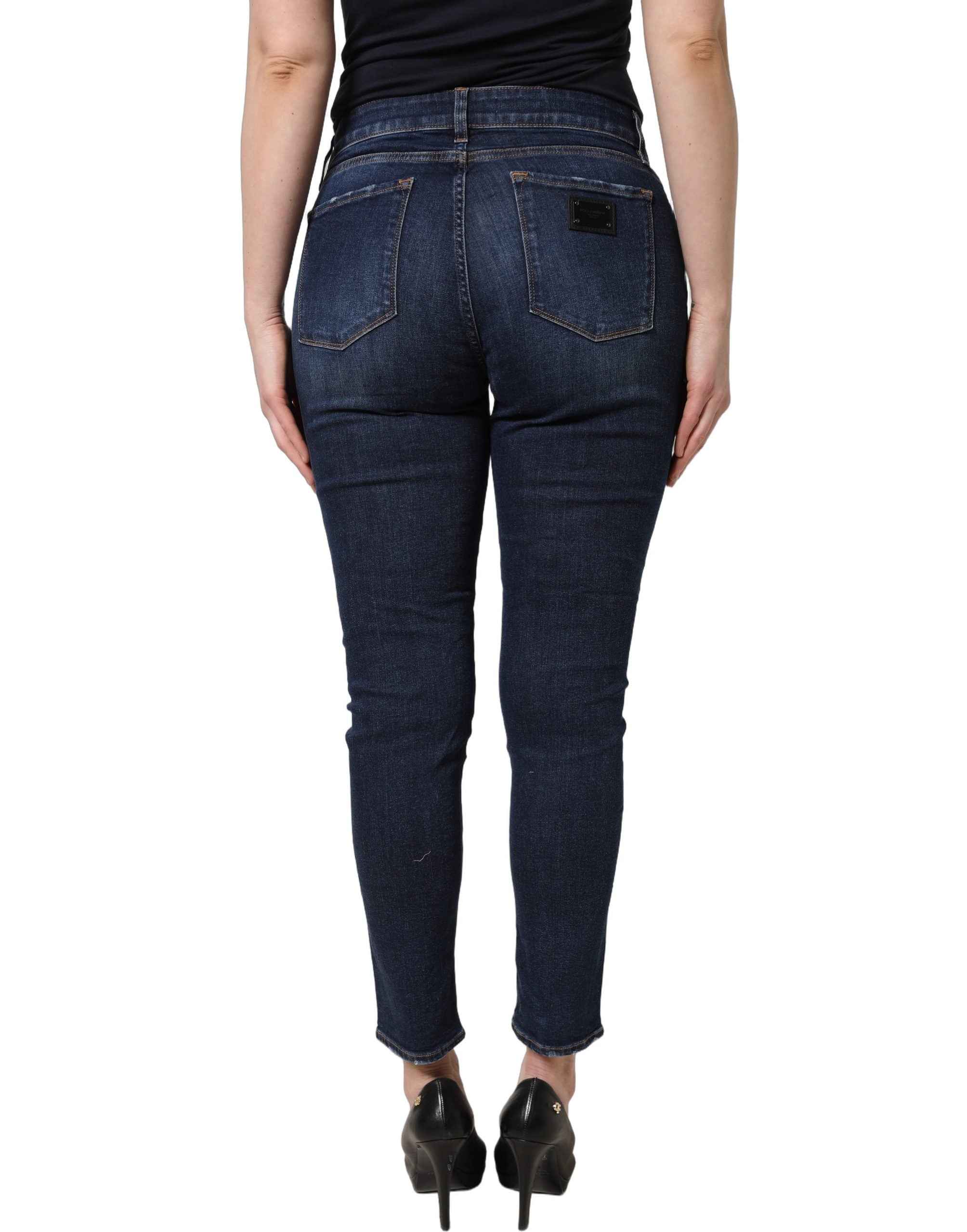 Dolce & Gabbana Blue Distressed Skinny Cotton Denim Jeans