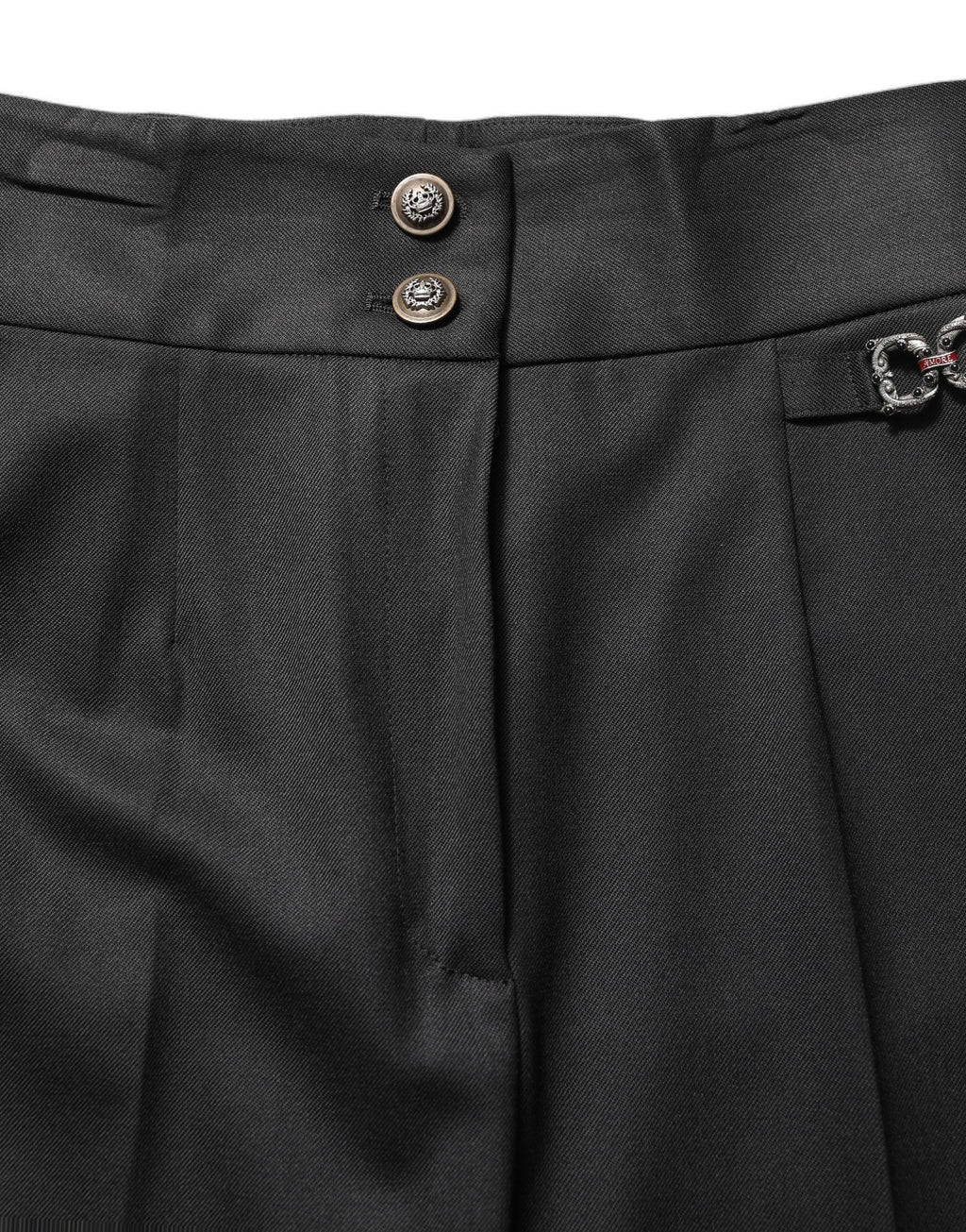 Dolce & Gabbana Black Wool High Waisted Logo Trouser Pants