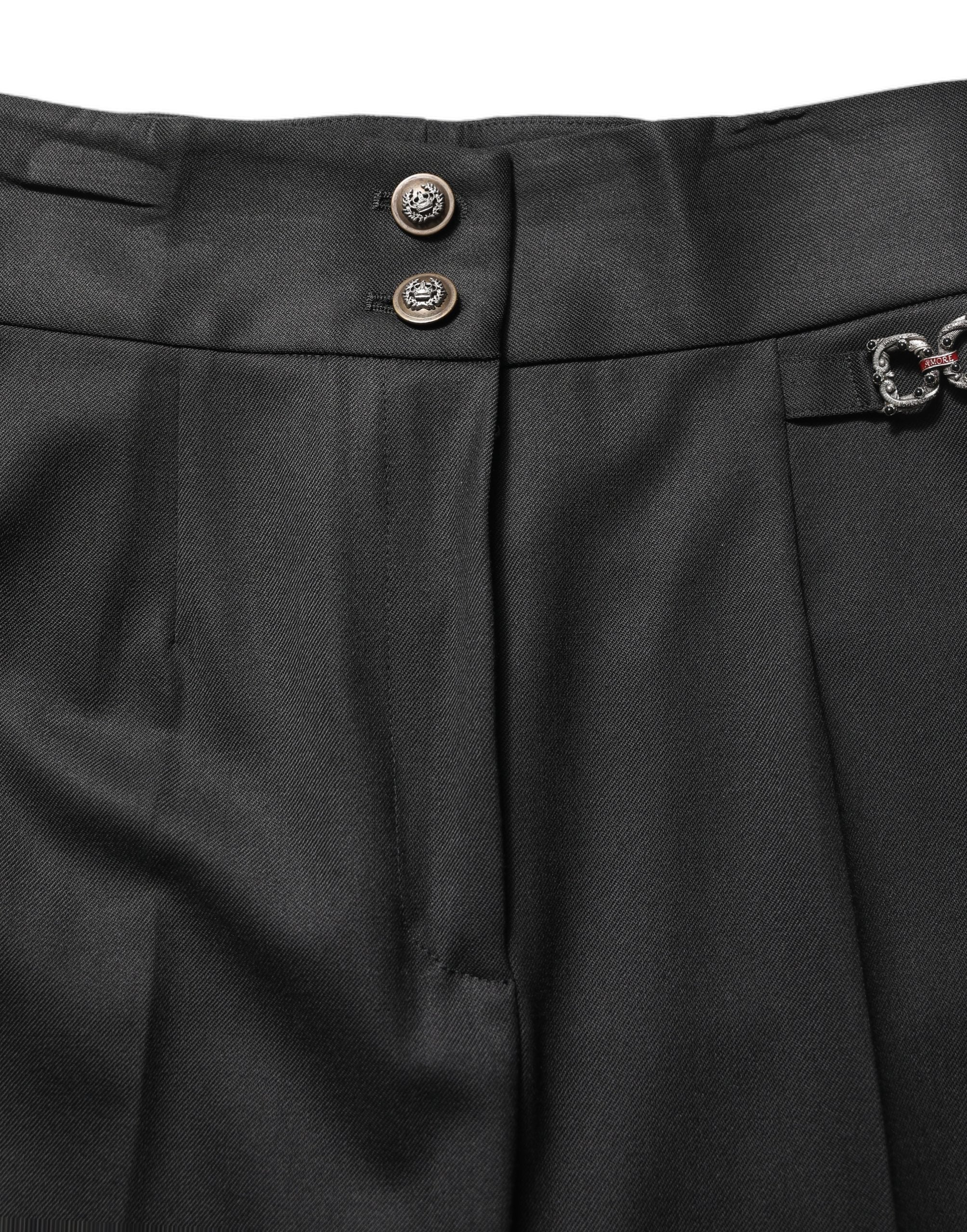 Dolce & Gabbana Black Wool High Waisted Logo Trouser Pants