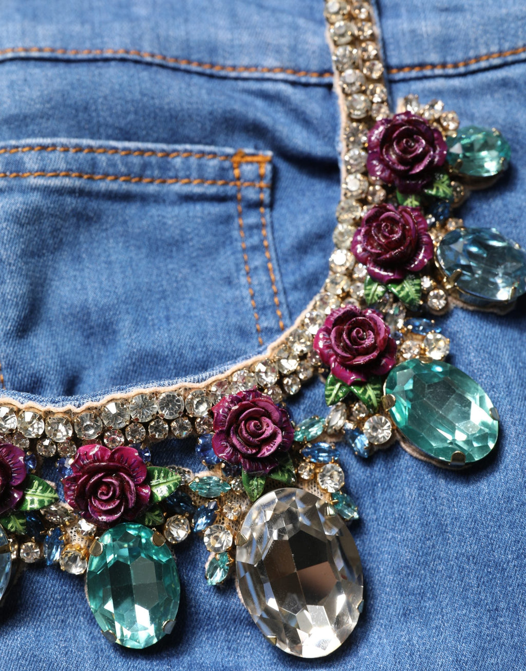 Dolce & Gabbana Blue Cotton Embellished BermudaDenim Shorts